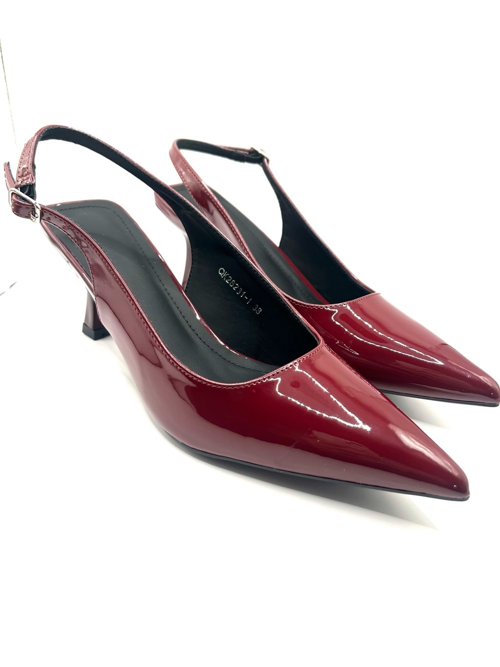 Women's 38 US 7.5 Patent Slingback Pointed-Toe Pumps - Burgundy-Unbranded